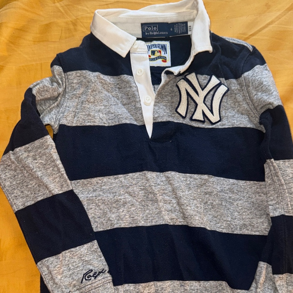 Polo by Ralph Lauren Kids Blue and Gray Striped Yankee Polo dress